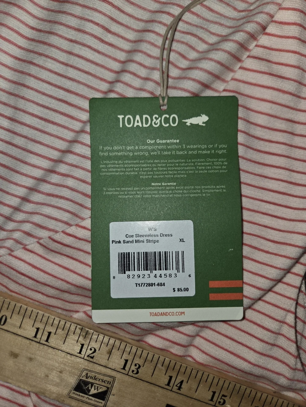 Toad & Co Dress Cue Wrap Organic Cotton Women XL Red Ivory Striped Coastal NWT - Picture 7 of 9